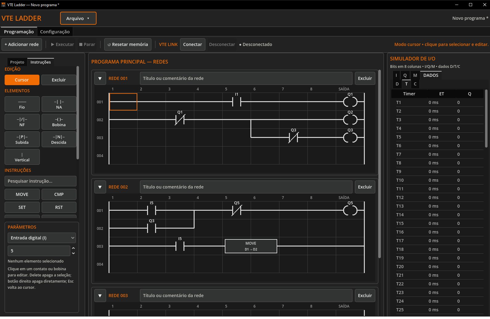 Editor de programação VTE Ladder