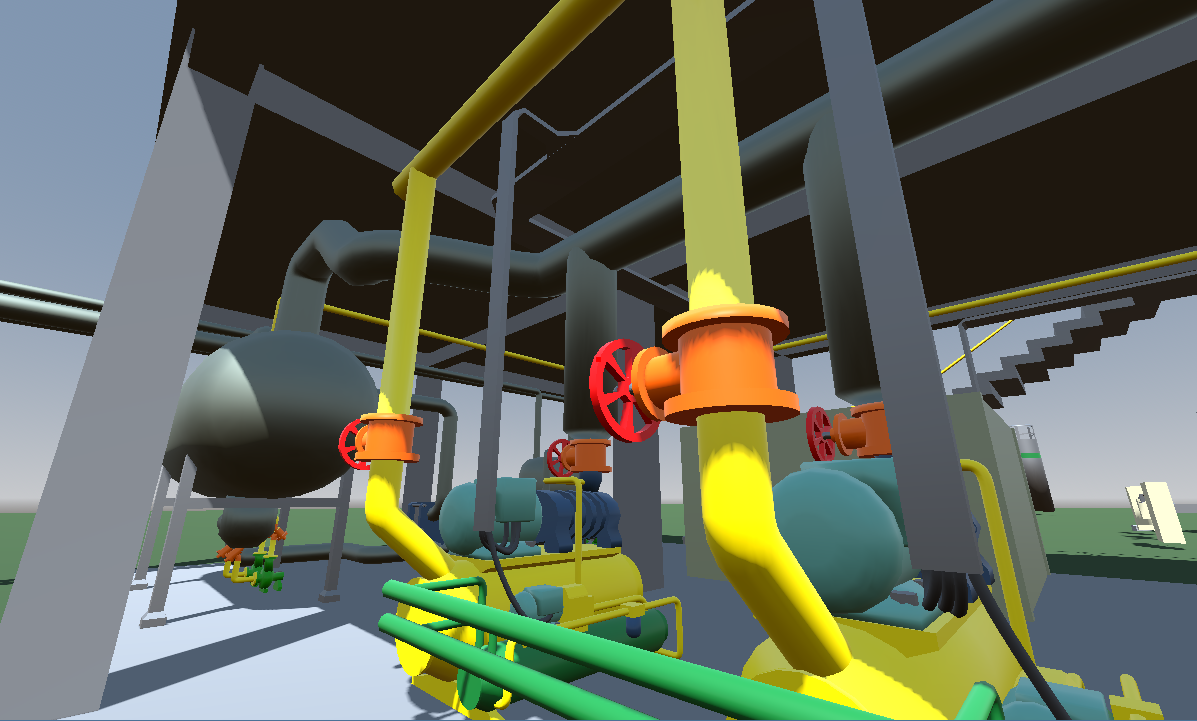 Cenario 3D de processo industrial no simulador